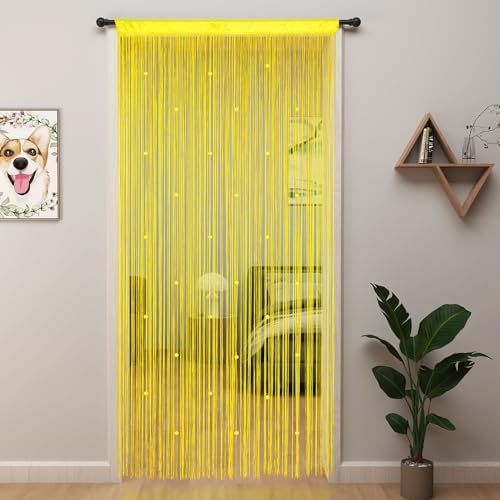 YIIBAII Beaded Curtain Yellow 39x110 Inches