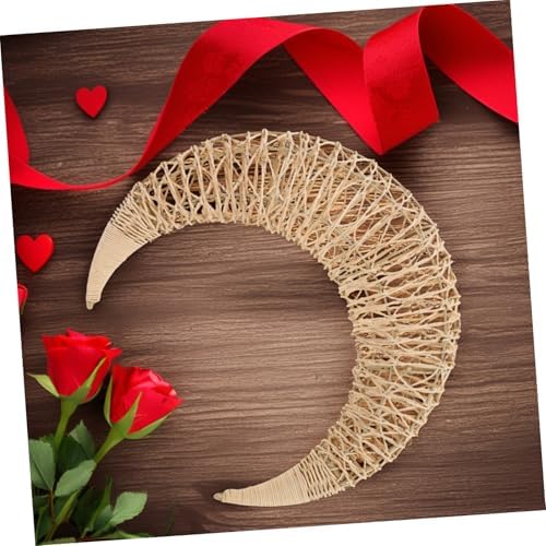 Mobestech Moon Shaped Rattan Hanging Decor Wreath Frame