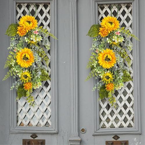 2755 Inch Artificial Yellow Sunflower Wall Hanging Wreath