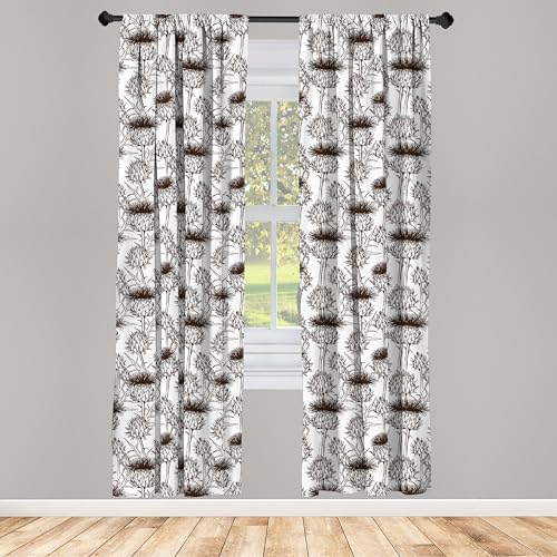 Ambesonne Thistle Curtains 2 Panel Set Brown White