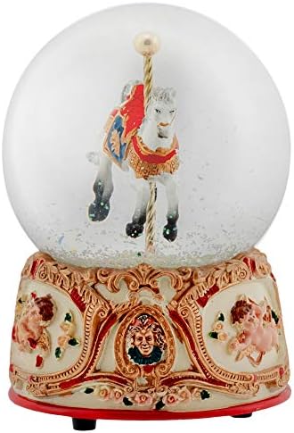 Gilded Gold Tone Musical Water Globe with Cupid and Carousel Horse