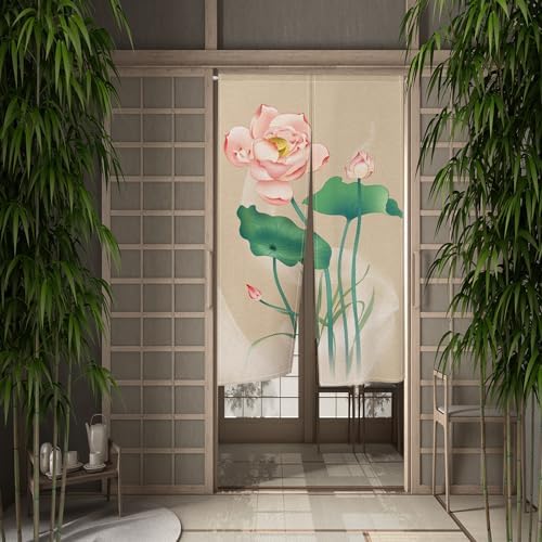 Pink Lotus Flower Door Curtain Noren Tapestry 335x473 In