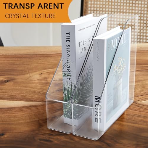 2 Pack Acrylic Magazine Holder with Handle for Desk Organization