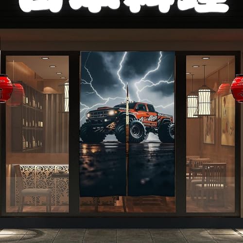 Monster Truck Black Sky Lightning Roar Door Cover Curtain