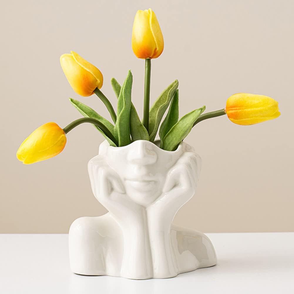 White Ceramic Face Vase Boho Modern Nordic Style