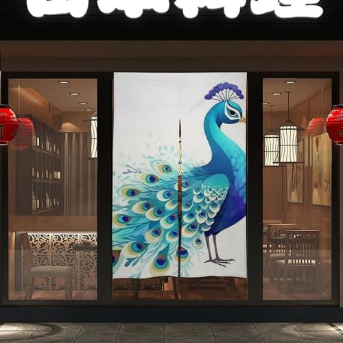 Cartoon Blue Peacock Door Curtain Panel 17x57 Inch Split Door Divider