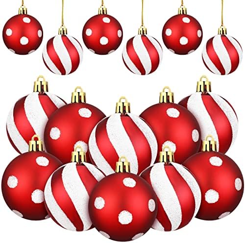 Jetec 12 Pcs Christmas Ball Ornaments Red White Shatterproof Decorations