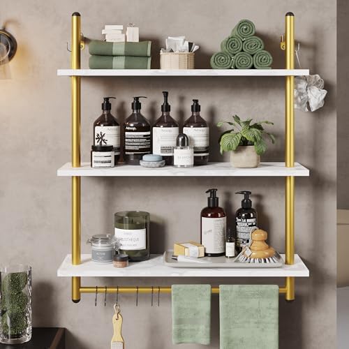 Bestier 31 Inch 3 Tier Floating Wall Shelf with 8 Hooks