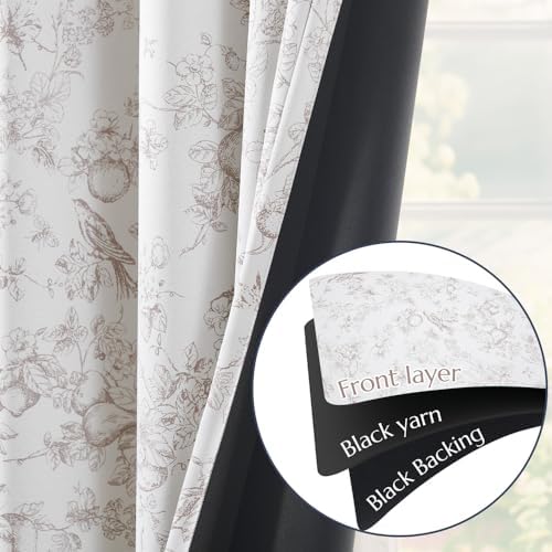 Jinchan 95 Blackout Floral Curtains 63 Inch Length Set