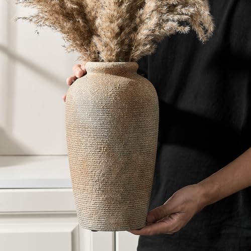 Large Ceramic Rustic Vase 11 Inch Brown