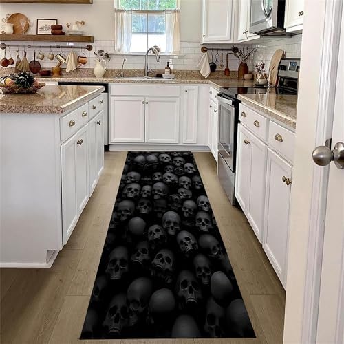 Halloween Black Skull Runner Rug 26x7ft