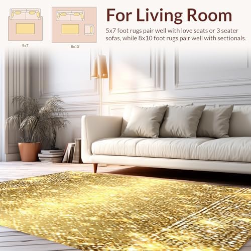 Ultra Soft Gold Area Rug 6x9 Non Slip