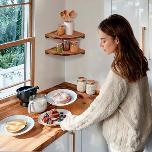 Demigo Floating Round Corner Shelves 2pcs Natural Brown