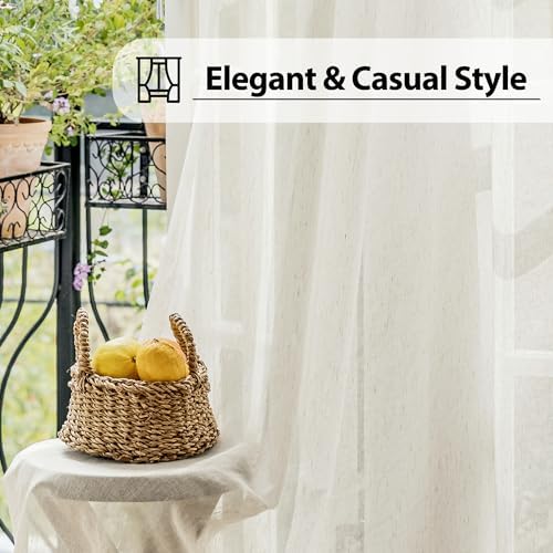 Linen French Door Curtains 2 Panels Set 52x40 Natural Flax Blend