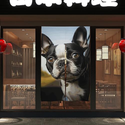 Puppy Dog Boston Terrier Door Curtain Panel - 17x57 Inch Blackout Divider