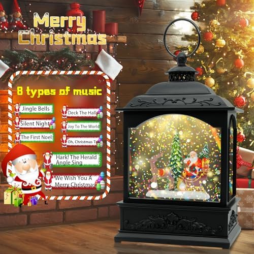 Christmas Snow Globe Lantern with Music and Timer