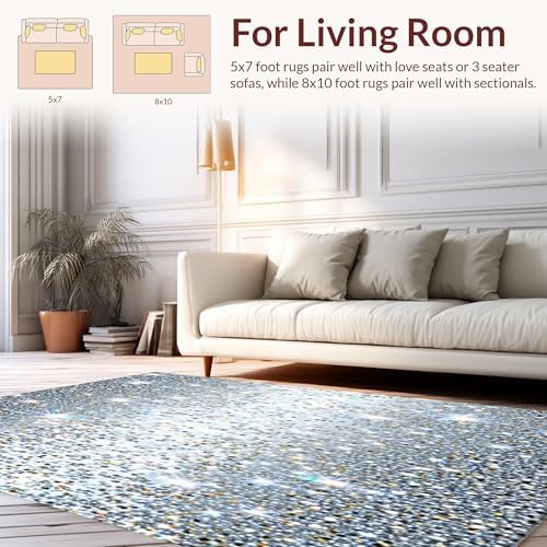 Ultra Soft 5x7 Area Rug with Silver Sparkle Design