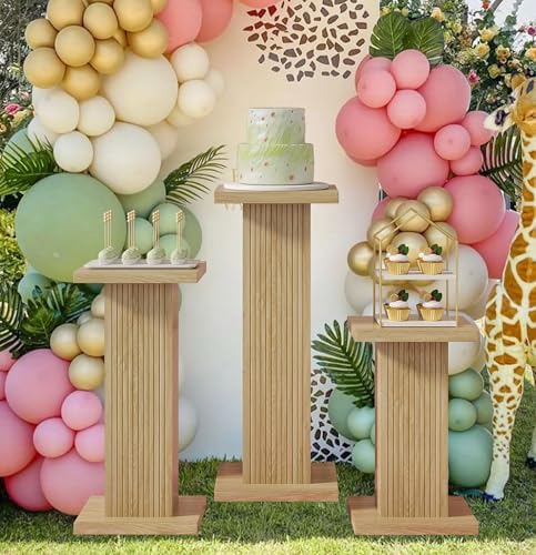 3Pcs Square Wood Pedestal Display Stand Set