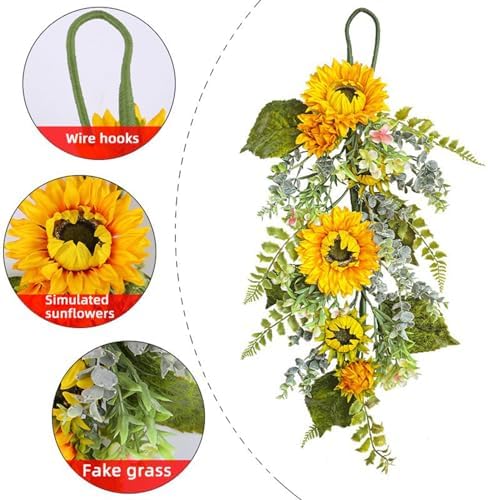 2755 Inch Artificial Yellow Sunflower Wall Hanging Wreath