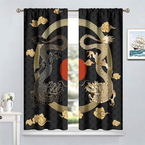Asian Dragon Window Curtains Blackout 42x63in