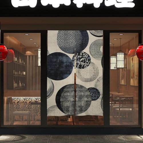 Japanese Noren Door Curtain Indigo Circle Pattern 34x57 Inch