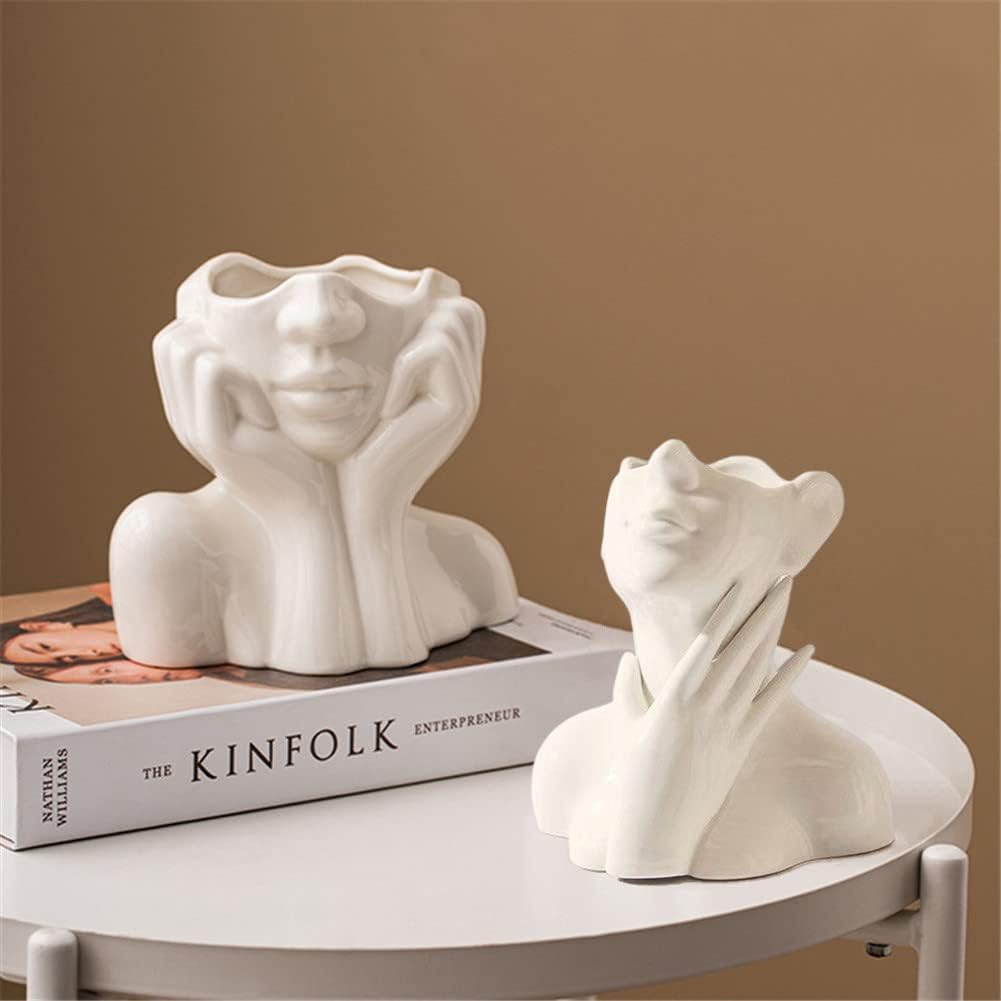 White Ceramic Face Vase Boho Modern Nordic Style