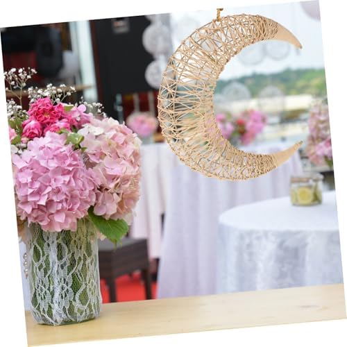 Mobestech Moon Shaped Rattan Hanging Decor Wreath Frame