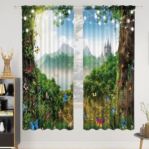 Renaiss 42x63 Inch Jungle Butterfly Curtains 2 Panels