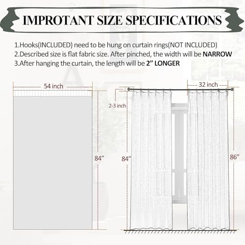 Off White Sheer Curtains 100 Inch Long 2 Panels Custom