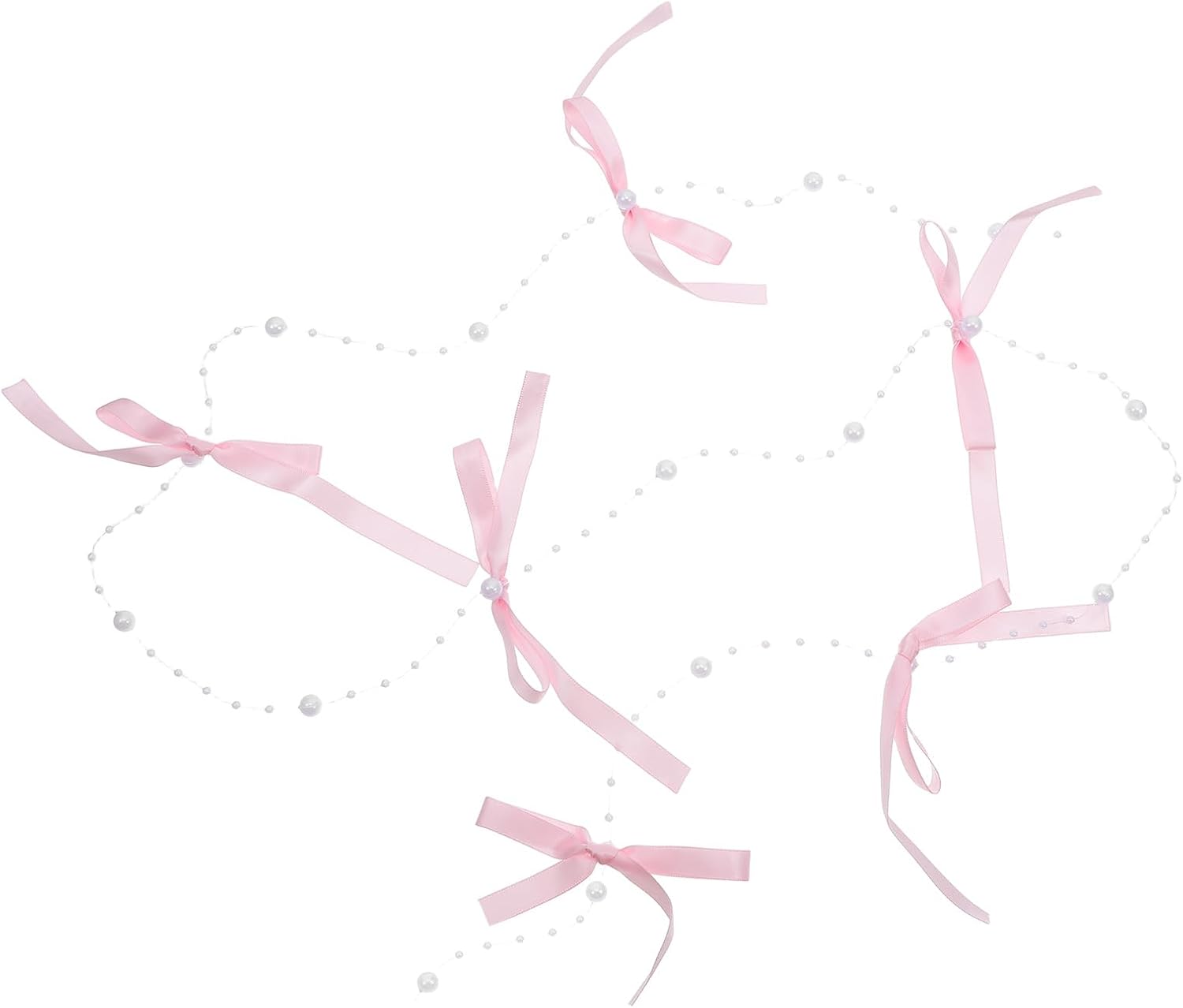 LOGOFUN 3pcs Bow Bead Curtain with Tassels in Pink