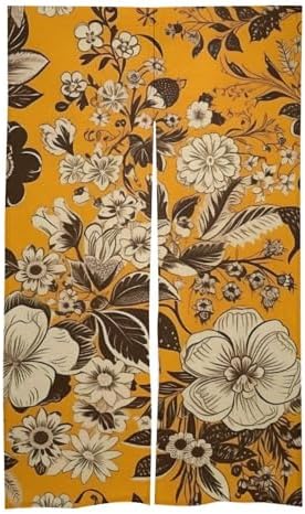 Japanese Noren Flowers Door Curtain with Yellow Background