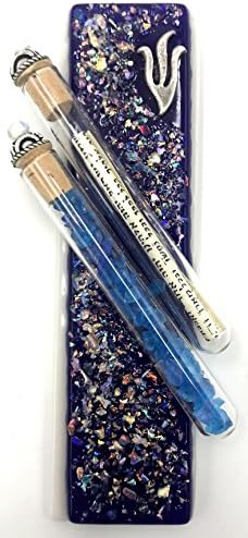 Tamara Baskin Art Glass Sparkling Wedding Mezuzah Blue