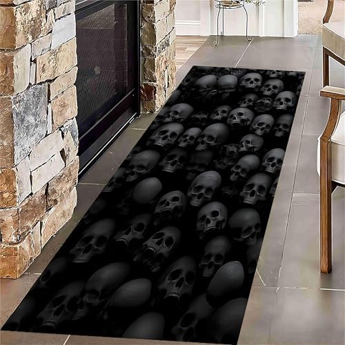 Halloween Black Skull Runner Rug 26x7ft