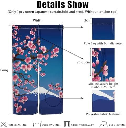 Japanese Door Curtain Noren with Cherry Sakura and Mount Fuji Design
