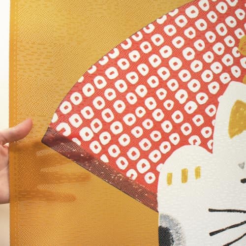 EDOYA Japanese Doorway Curtain with Animal Design Lucky Cat Yellow