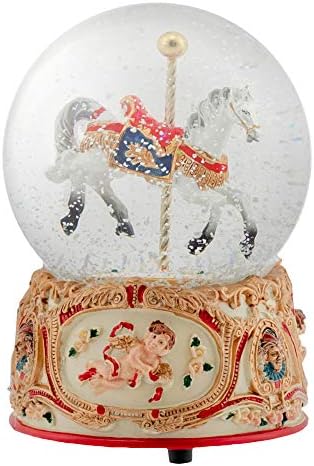 Gilded Gold Tone Musical Water Globe with Cupid and Carousel Horse