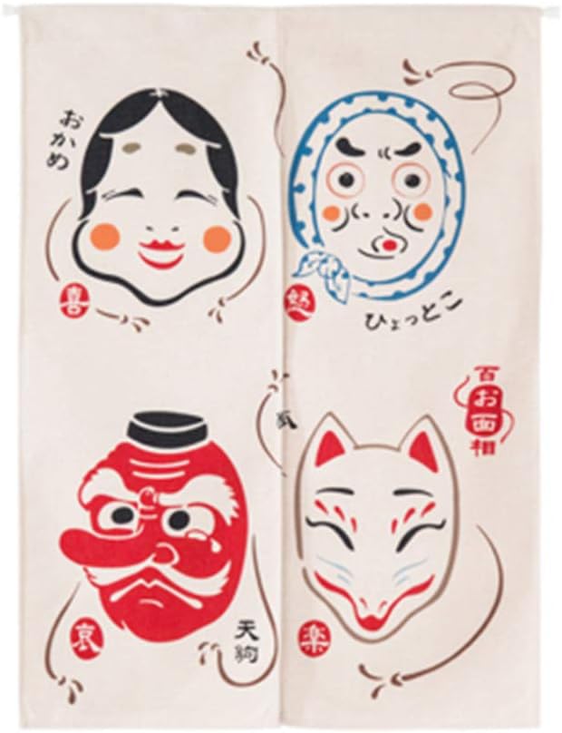 Cotton Linen Japanese Noren Door Curtain with Tengu Pattern