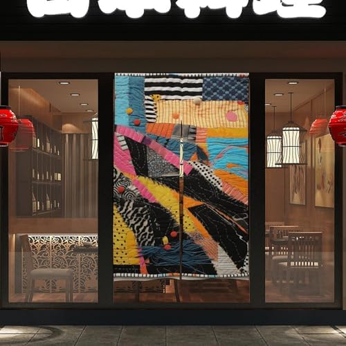 Colorful Quilt Split Door Curtain 17x57 Inches