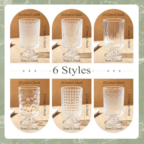 6 Pcs Clear Embossed Glass Vases for Wedding Centerpieces