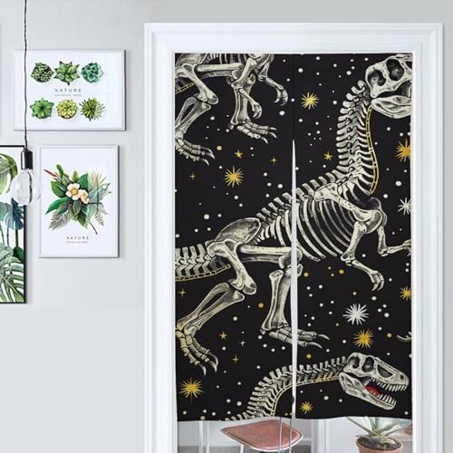 Dinosaur Skeleton Door Curtain Split Panel 17x57 Inch