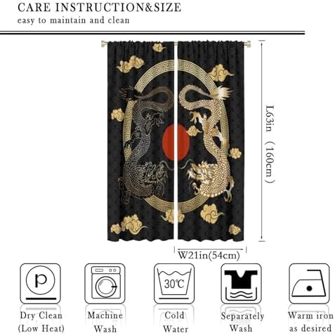 Asian Dragon Window Curtains Blackout 42x63in