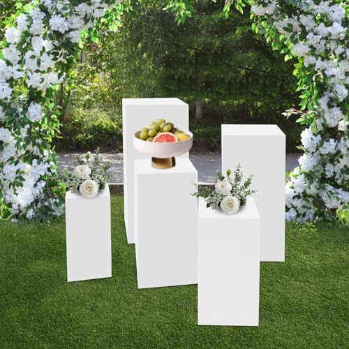 5Pcs Square Display Pedestals White Metal Cakes Dessert Table Stands