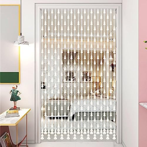 White Wood Beaded Door Curtain 41 Strands 135x225cm
