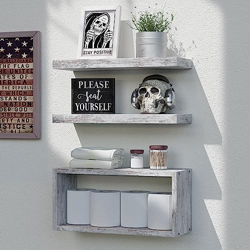 RICHER HOUSE Floating Shelves Set of 3 Rustic White
