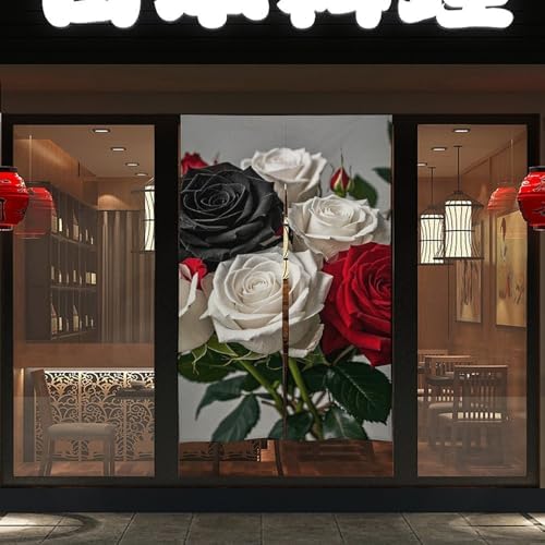 Black White Red Roses Door Cover Curtain 57x17 Inches
