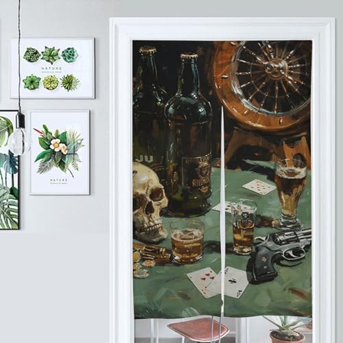 Pistol and Cards Door Curtain 17x57 Inch Split Privacy Partition