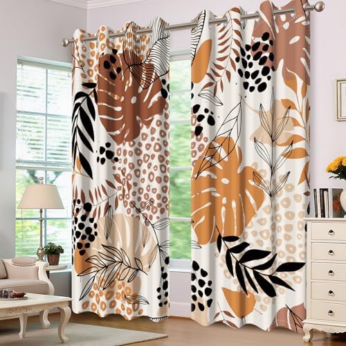 Baocicco Tropical Leaf Curtains 2 Panel Set 63 Inch Long for Bedroom