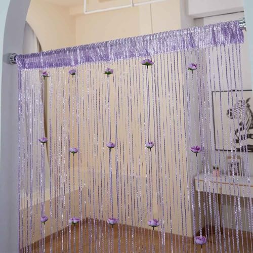 Doorway Beads Curtain with Rose Design Purple 118x79in