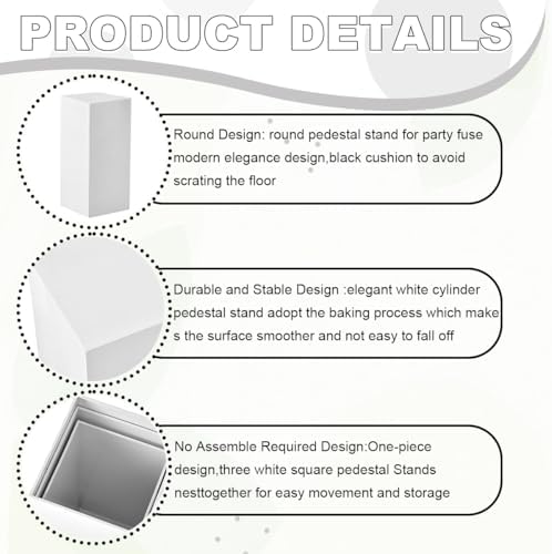 VINCIGANT 3Pcs White Square Cake Pedestal Stands for Parties