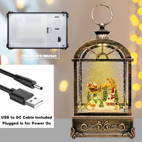 Musical Snow Globe Lantern with USB and Battery Power